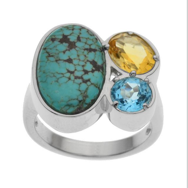 Sterling Silver #8 Turquoise & Gemstones Ring-SZ10 (1 of 1)