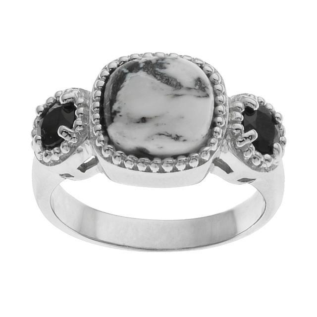 Silver White Buffalo & Spinel 3-Stone Ring-SZ 8 (1 of 1)