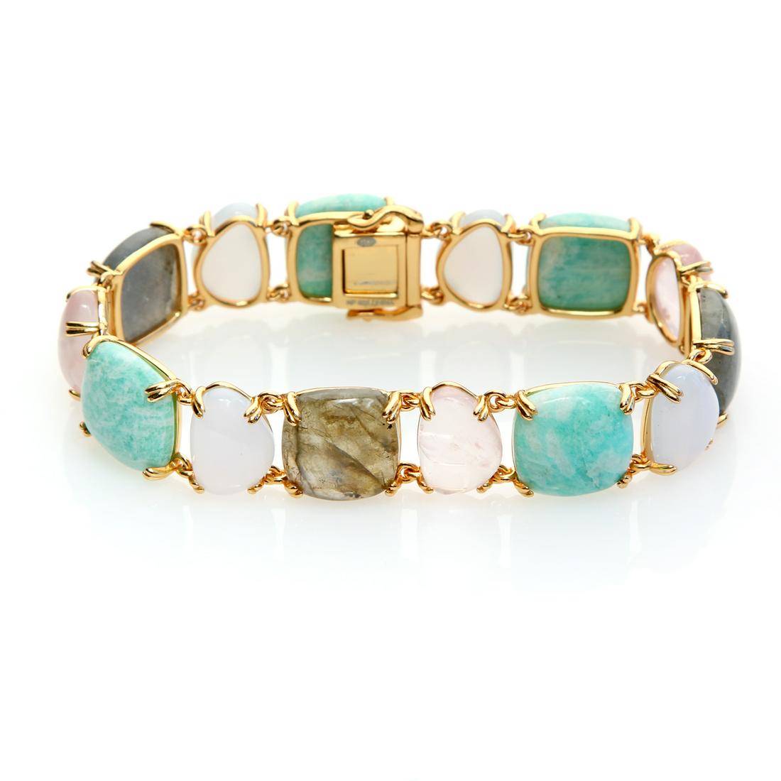 14K Vermeil Multi Gemstone Station Bracelet 7.5" (1 of 2)