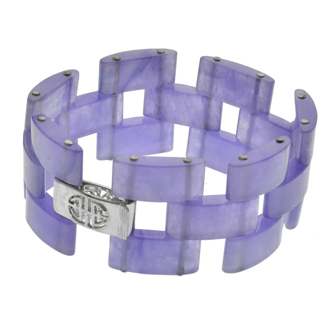 Sterling Silver Lavender Jade Link Bracelet 7.5" (1 of 1)