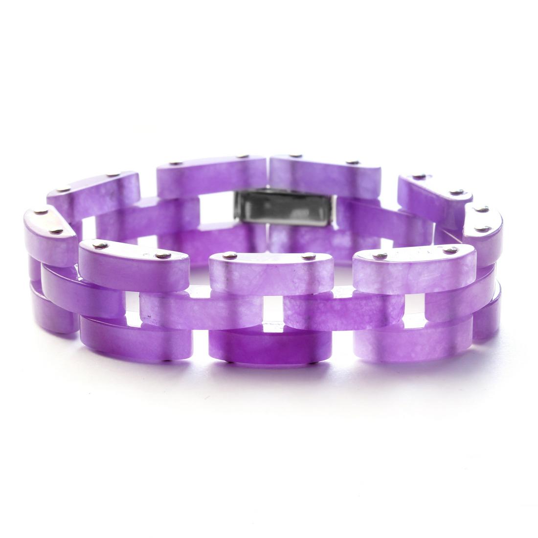 Sterling Silver Lavender Jade Link Bracelet 7.5" (1 of 2)