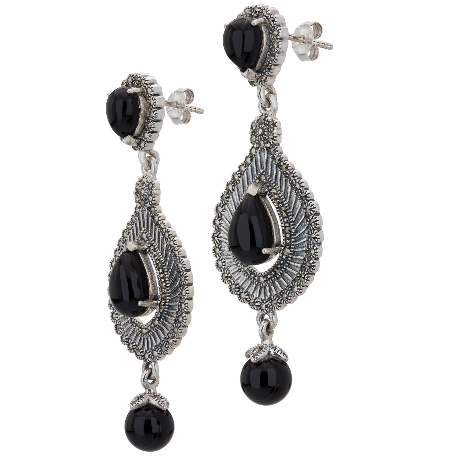 Sterling Silver Agate & Marcasite Drop Earrings: Classic looks re-imagined in today’s sensibility—that’s Addison Lane’s Felicity Collection! This lovely vintage-inspired drop design is beautifully crafted in oxidized sterling