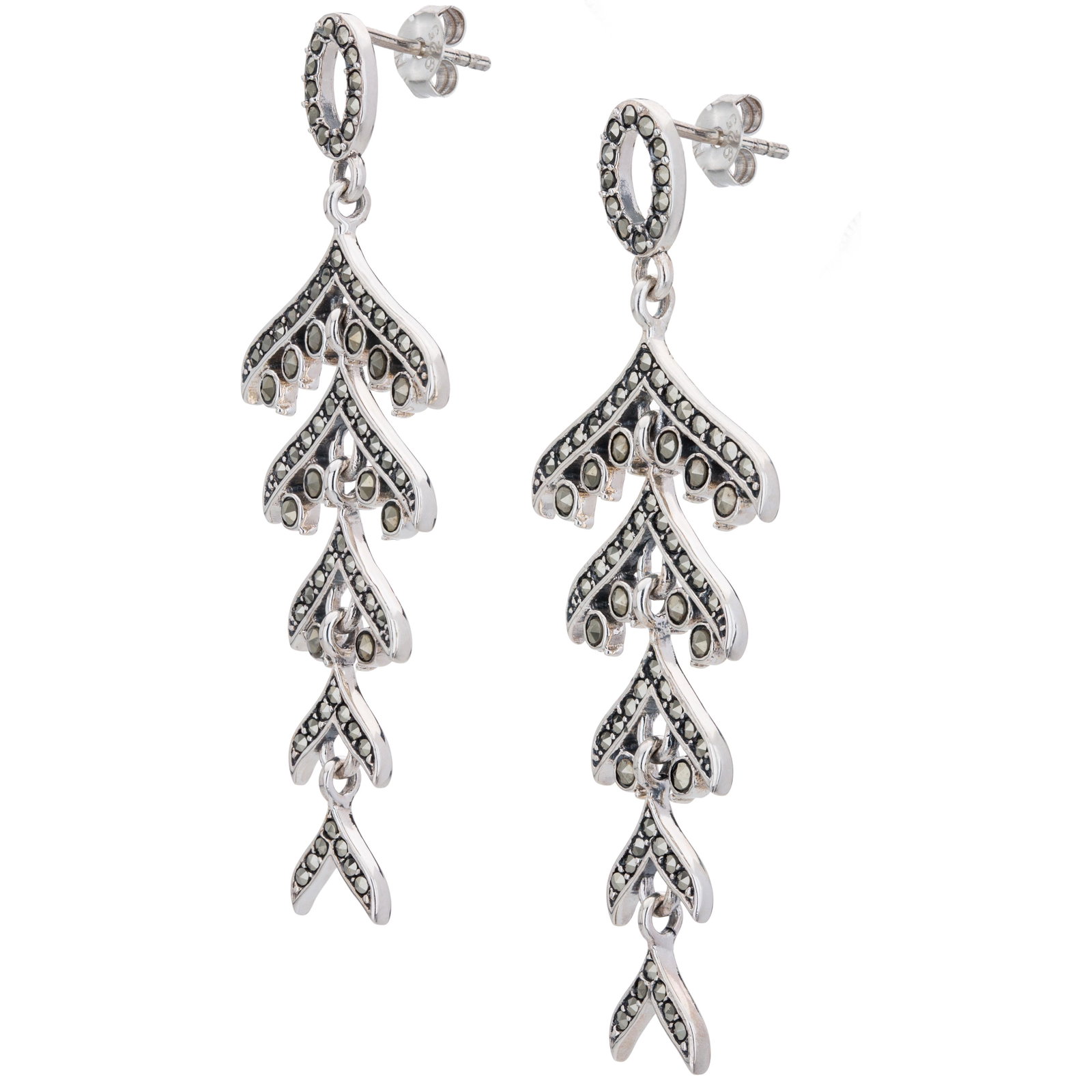 Sterling Silver Marcasite Chandelier Drop Earrings: What a fun look! Addison Lane crafts an eye-catching chandelier feather design to brighten your casual wardrobe. This design from the Weekend Collection is as free spirited as you are. Beautifully cra