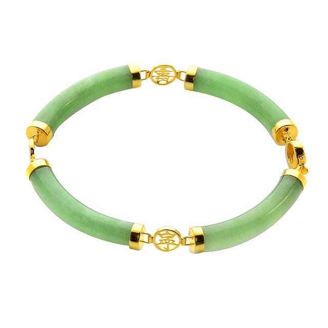 18K over Sterling Silver Green Jade Bracelet 7" (1 of 1)
