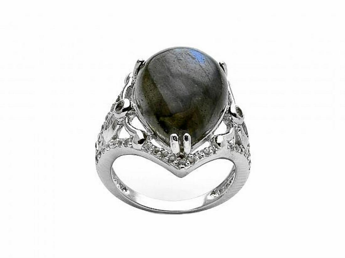 Sterling Silver Labradorite & Topaz Ring-SZ 6: Pangea Mines creates an impressive cocktail ring for your collection. This lovely design from the Lagoon Collection is beautifully crafted in fine sterling silver and adorned with a pear cut labradori