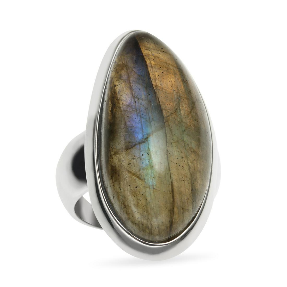 Sterling Silver Freeform Labradorite Ring-SZ 8: • Genuine labradorite • Freeform shape • Gleaming rhodium over fine sterling silver