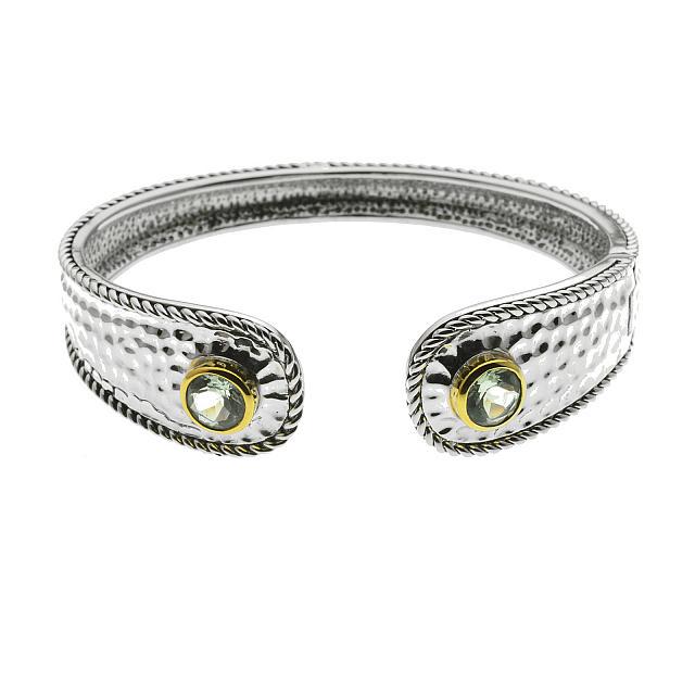 Silver Green Amethyst Hammered Textured Cuff 7" (1 of 2)