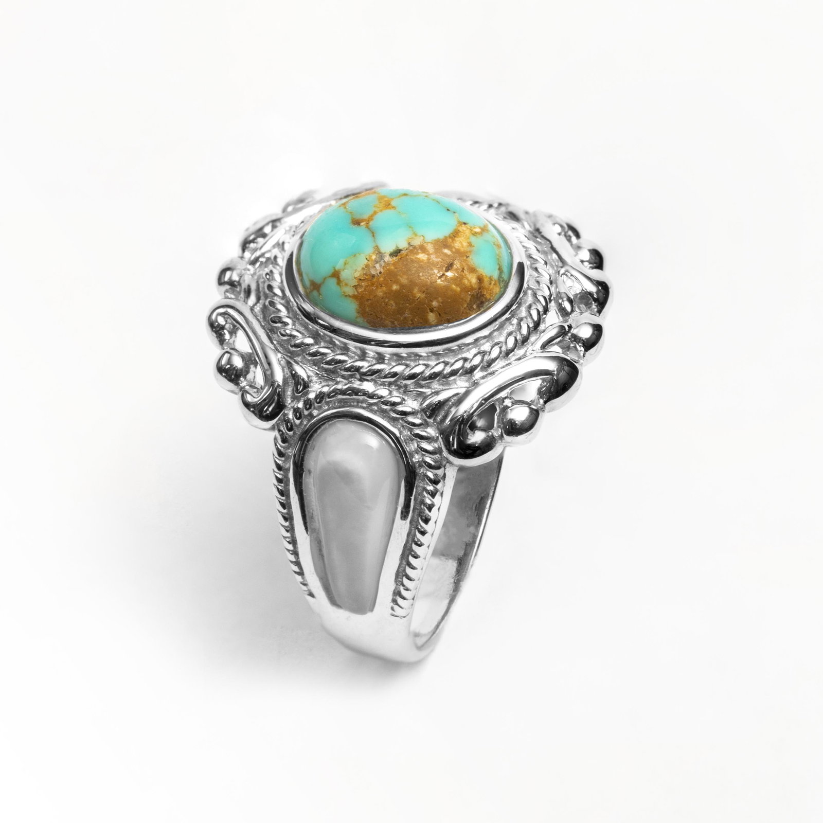 Sterling Silver Turquoise & MOP Textured Ring-SZ 8 (1 of 1)