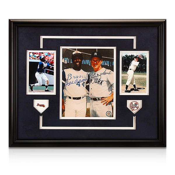 Hank Aaron & Whitey Ford Signed Frame 20x16 GFA: Hank Aaron & Whitey Ford Custom Frame Matted 20x16 signed 8x10 GFA