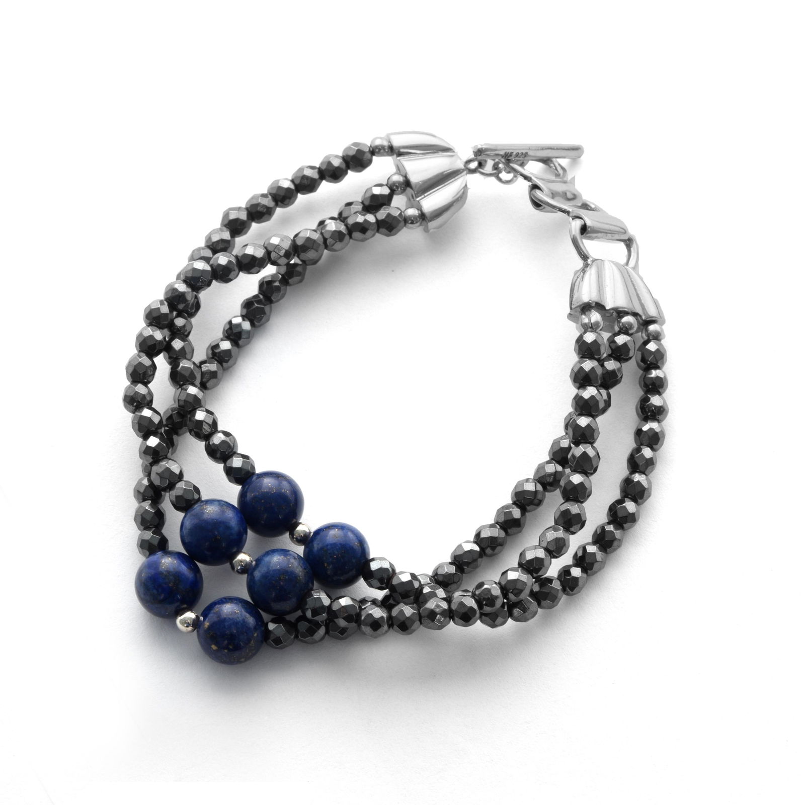 Silver Hematite & Lapis Bead Bracelet 8" (1 of 2)