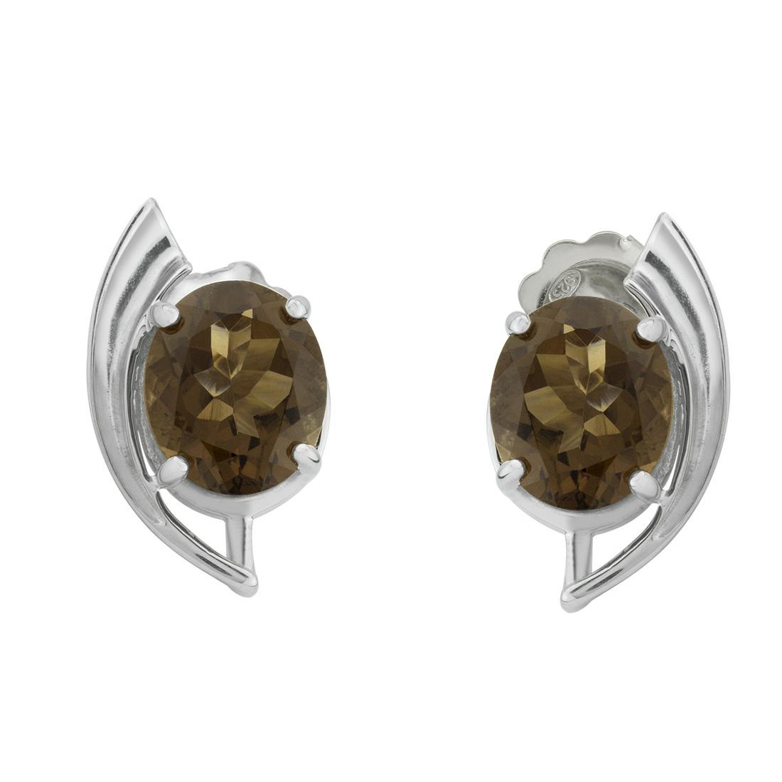 Sterling Silver Smoky Quartz Curved Stud Earrings (1 of 3)