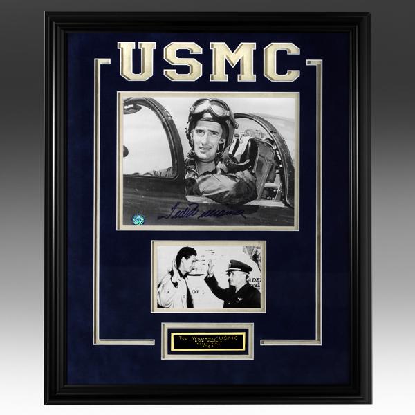 Ted Williams U.S. Navy/Marine Corps 20x16 Signed: Ted Williams U.S. Navy/Marine Corps Custom Framed 20x16 Multi-Layer Centerpiece 8x10 GFA Certified