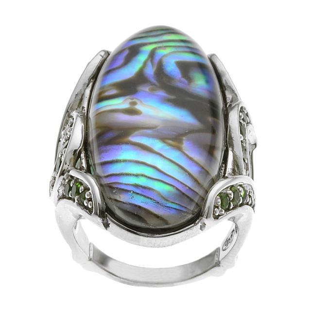 Silver Abalone Doublet & Chrome Diopside Ring-SZ 9 (1 of 2)