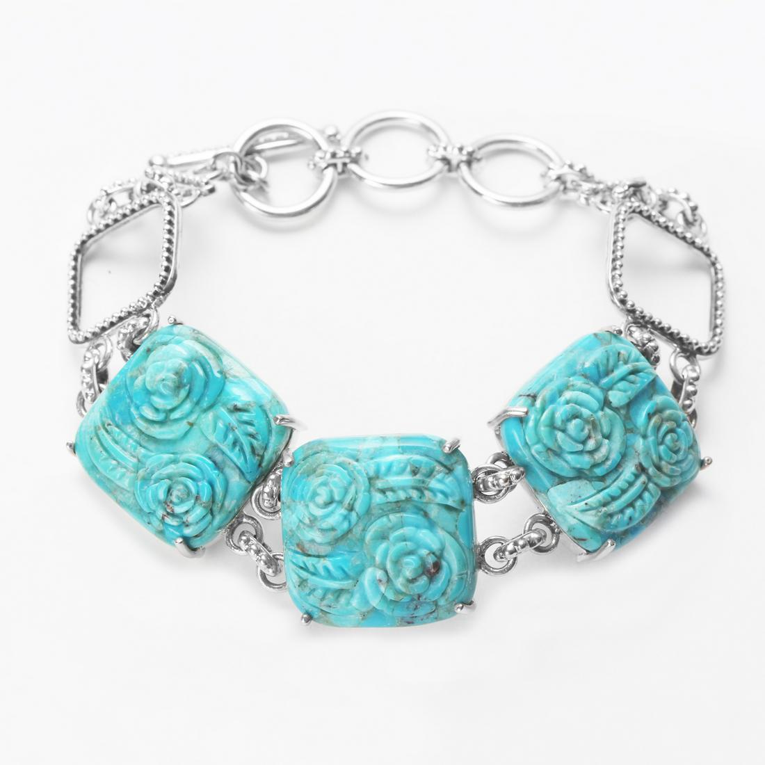 Sterling Silver Carved Turquoise Toggle Bracelet (1 of 2)