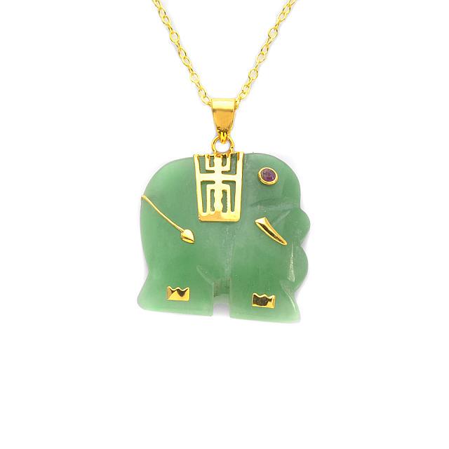 18K Gold Over Silver Green Jade Elephant Pendant (1 of 1)