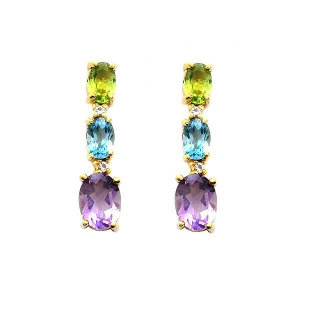 18K Gold Over Silver Gemstones Graduated Earrings (1 of 2)
