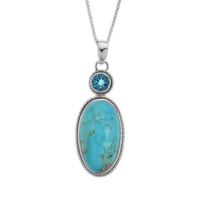 Silver Oval Turquoise & Swiss Blue Topaz Pendant (1 of 2)