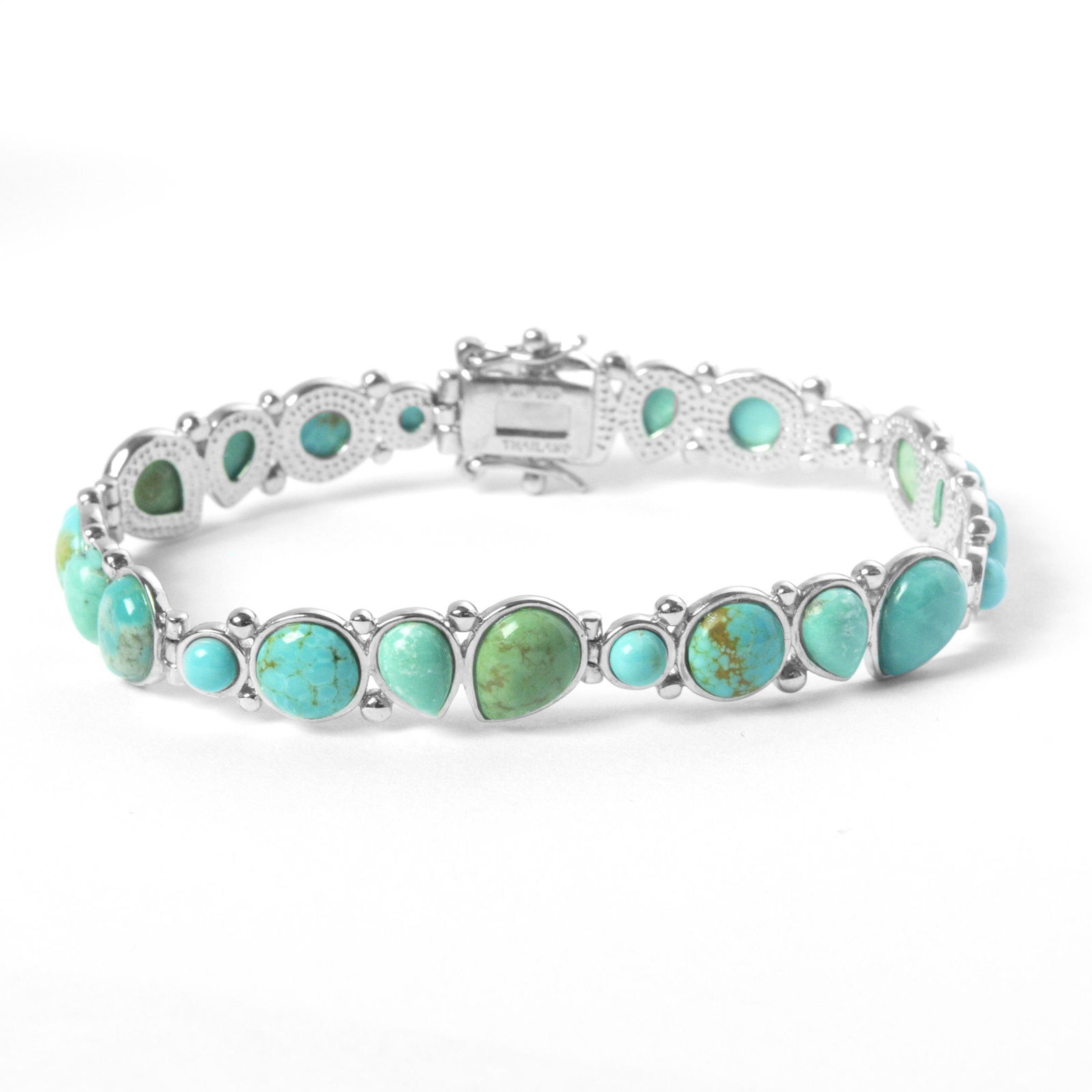 Silver Multi Turquoise One Row Bracelet 7.2" (1 of 2)