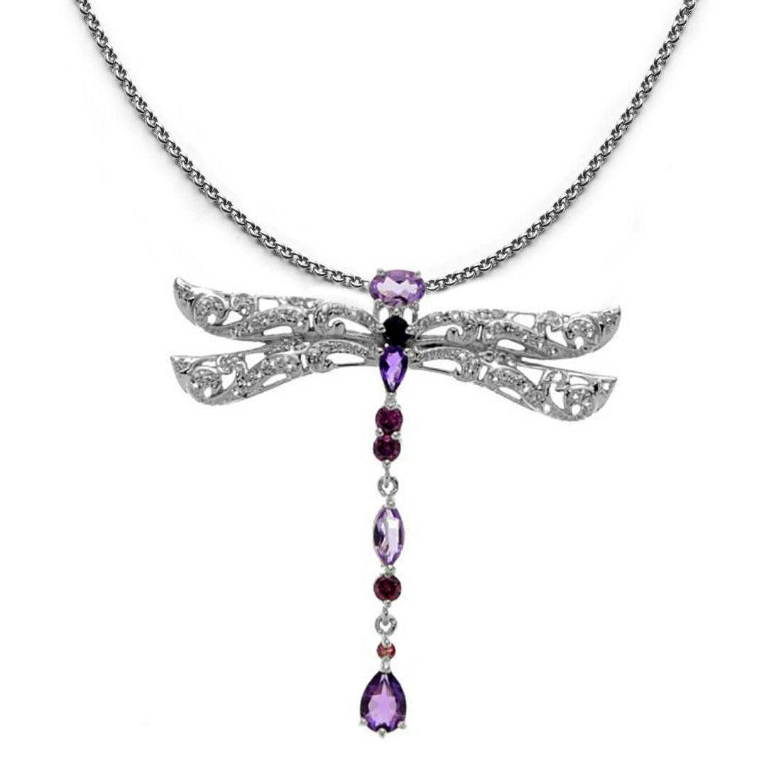 Silver 2.85ctw Multi Gemstone Dragonfly Pendant (1 of 2)