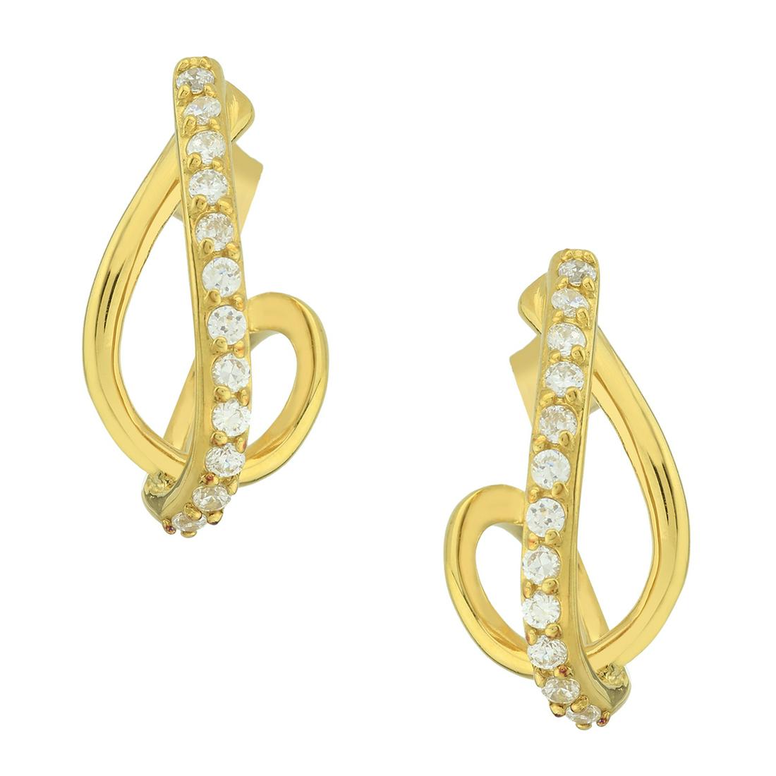14K Gold Over Silver CZ Twisted J Hoop Earrings (1 of 3)