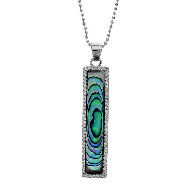 Sterling Silver Abalone & White Topaz Pendant: • Genuine abalone & white topaz • 1.0 cwt white topaz • 18” silver chain • Gleaming rhodium over fine sterling silver