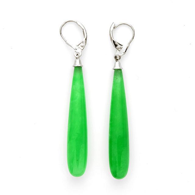 Sterling Silver Green Jade Elongated Earrings (1 of 1)