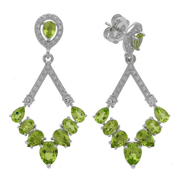 Silver 8.84ct Peridot Diamond Shape Drop Earrings (1 of 1)
