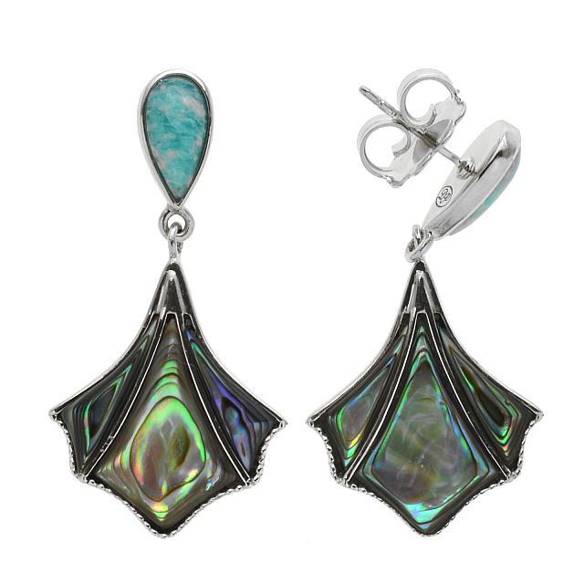 Sterling Silver Abalone & Amazonite Fan Earrings (1 of 1)