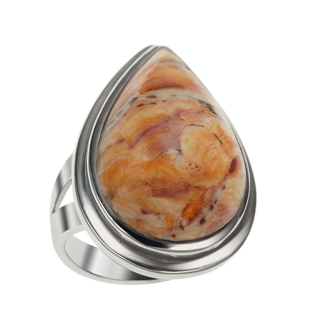 Sterling Silver Lion's Paw Pear Shaped Ring-SZ 6: Crafted 925 sterling silver, this pear shaped ring features the sunset hues of Genuine Lions Paw in an attractive raised design. A polished split shank completes the look in a complementing fashion. G