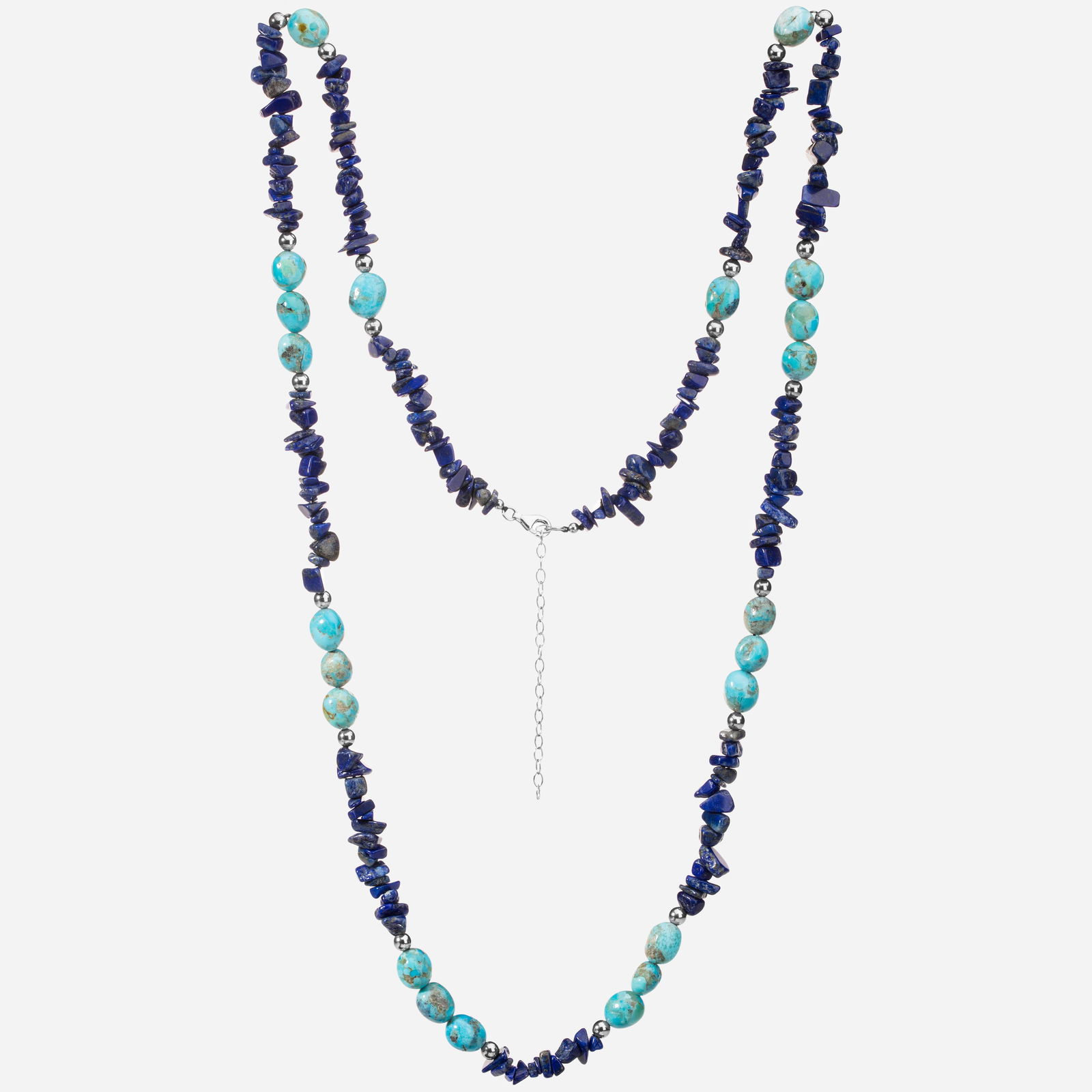 Silver Lapis Chip & Turquoise Bead Necklace 36" (1 of 3)