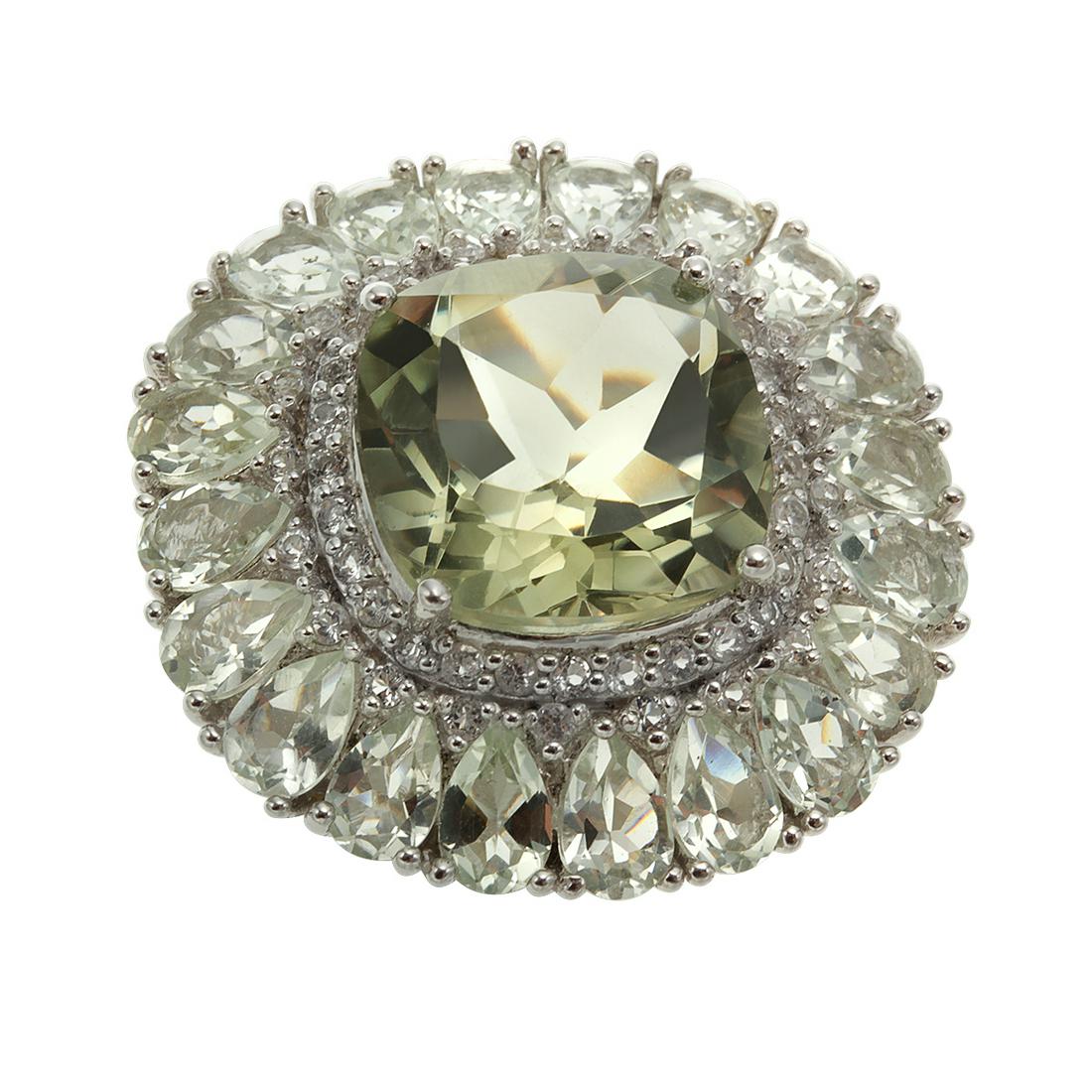 Silver 18.00ct Prasiolite Flower Ring-SZ 7 (1 of 3)