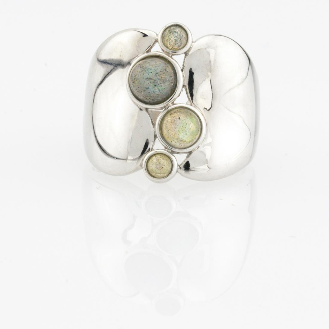 Sterling Silver Labradorite Wide Band Ring-SZ 10: • Genuine Labradorite • Bubble design • Gleaming rhodium over fine sterling silver