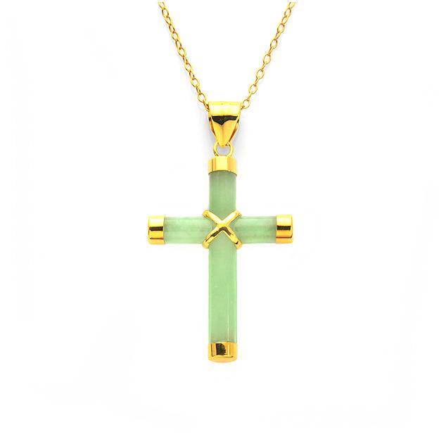 18K Gold over Silver Green Jade Cross Pendant (1 of 1)