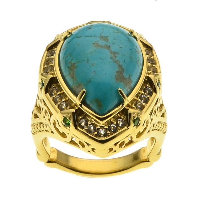 14K Gold Vermeil Turquoise & Gemstones Ring-SZ 10 (1 of 2)
