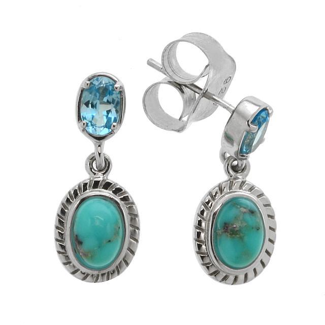 Silver Campo Turquoise & Blue Topaz Drop Earrings: Gorgeous color and beautiful styling make these earrings from the Pangea Mines Mined in America Collection a “must have.” Beautifully crafted in rhodium over sterling, this lovely design i