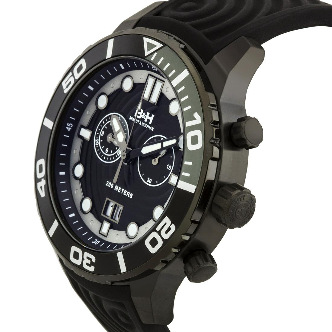 Brandt & Hoffman Men's Swiss Chronograph Watch: A bold take on a classic design. Apply named Epicenter, as the design inspiration of this watch comes from ripples in the water. As seen in the dial design as well as the comfortable silicone strap, a