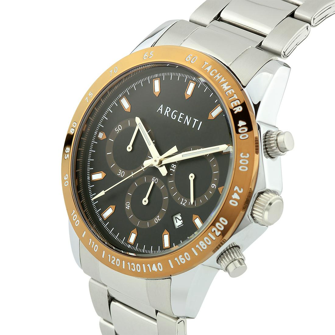 Argenti Multi- Function Chronograph Men's Watch: Citizen/Miyota VD53B Quartz Movement, True Chronograph Functions, Tachymeter Scale, Visible Date Window, Multi.Textured Dial, Luminescent Hands and Hour Markers Round Stainless Steel Case with 22mm Ad