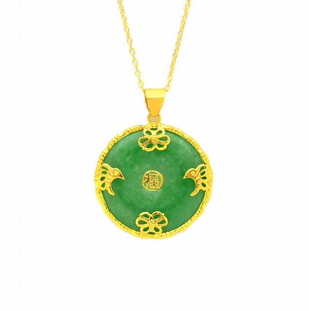 18K Gold over Silver Green Jade Disc Pendant (1 of 1)
