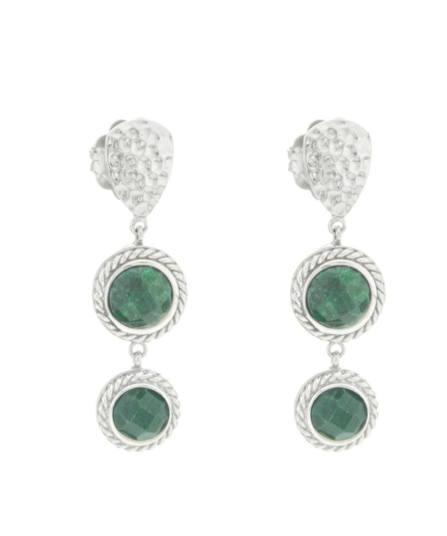 Silver Emerald Corundum Hammered Drop Earrings (1 of 3)