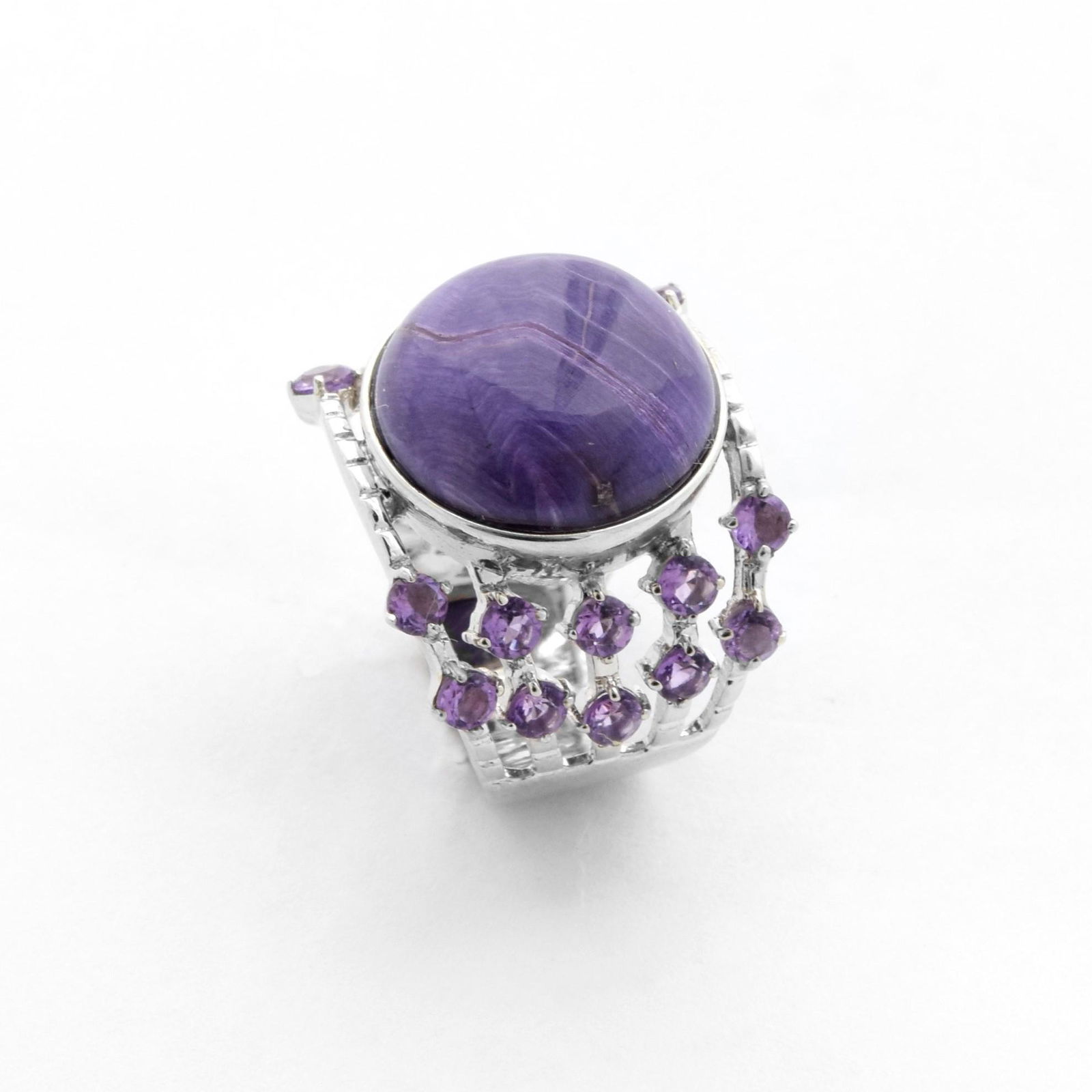 Sterling Silver Charoite & Amethst Band Ring-SZ 10 (1 of 1)