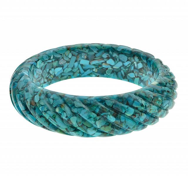 Chip Shaped Turquoise Rope Textured Bangle 7.5" (1 of 1)