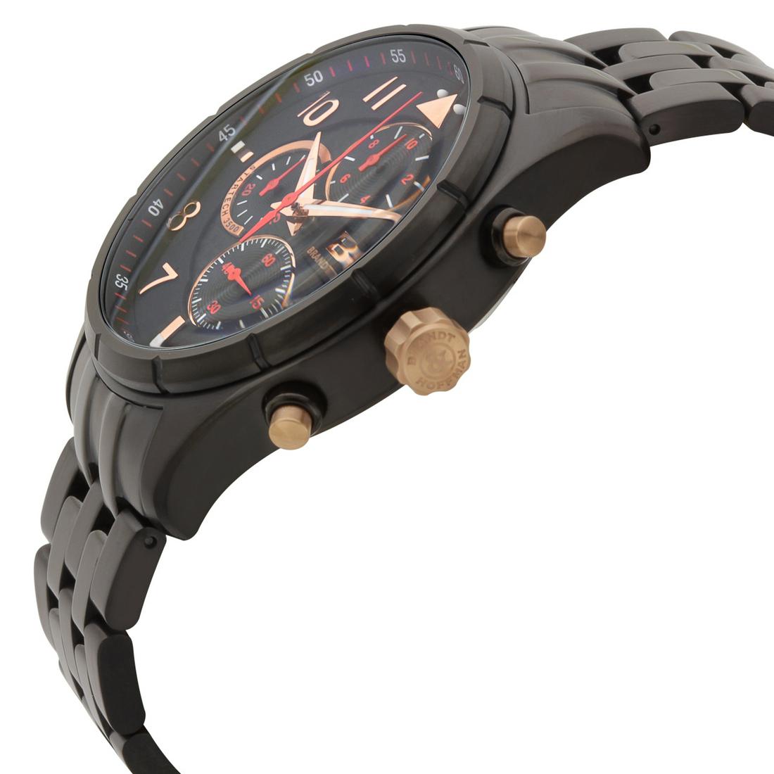 Brandt & Hoffman Swiss Chronograph Mens Watch: Movement Type:-Genuine Swiss Ronda 3540.D Movement Display Type:-Analog Water Resistant:-Water Resistant To 10ATM Case Size:-44mm x 58mm x 14mm Case Material:-Surgical Grade 316L Stainless Steel Dial