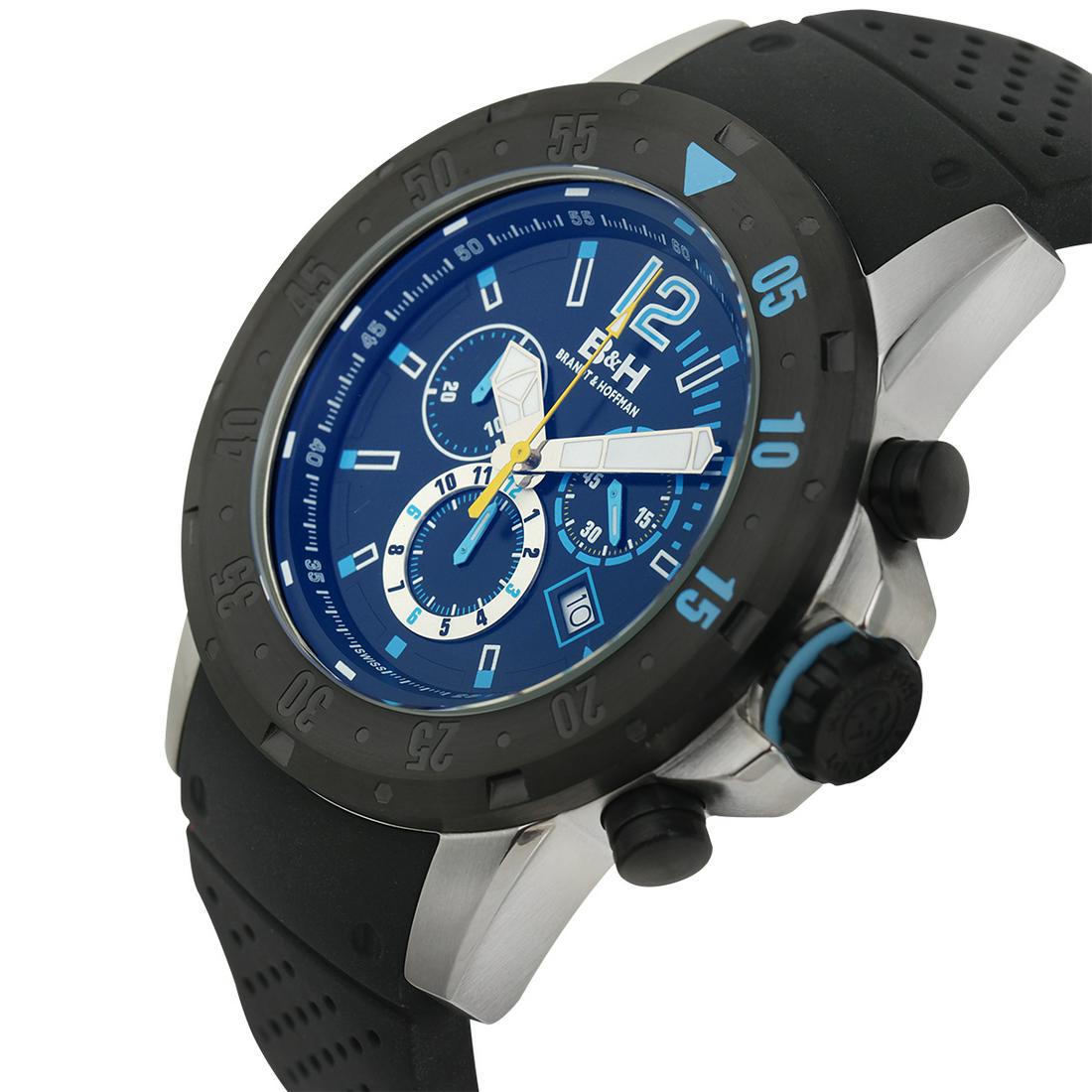 Brandt & Hoffman Swiss Forsyth Mens Watch: Movement Type:- Genuine Swiss Ronda 5030.D Movement Display Type:- Analog Water Resistant:- 10ATM Case Size:- 48mm x 59mm x 14mm Case Material:- Surgical Grade 316L IP Gold Stainless Steel Dial Color: