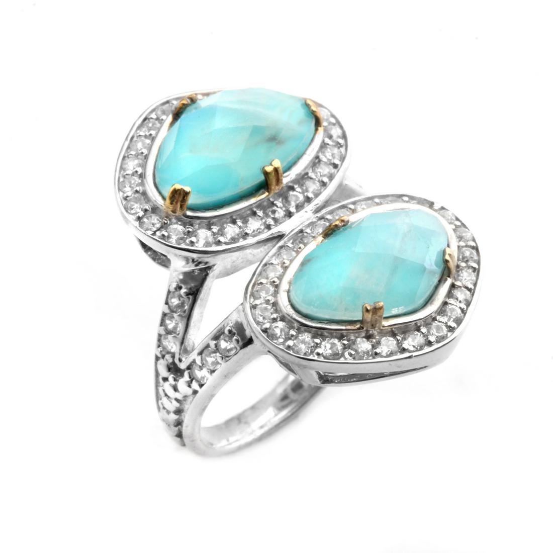 Silver Turquoise & Moonstone Doublet Ring-SZ 5 (1 of 2)