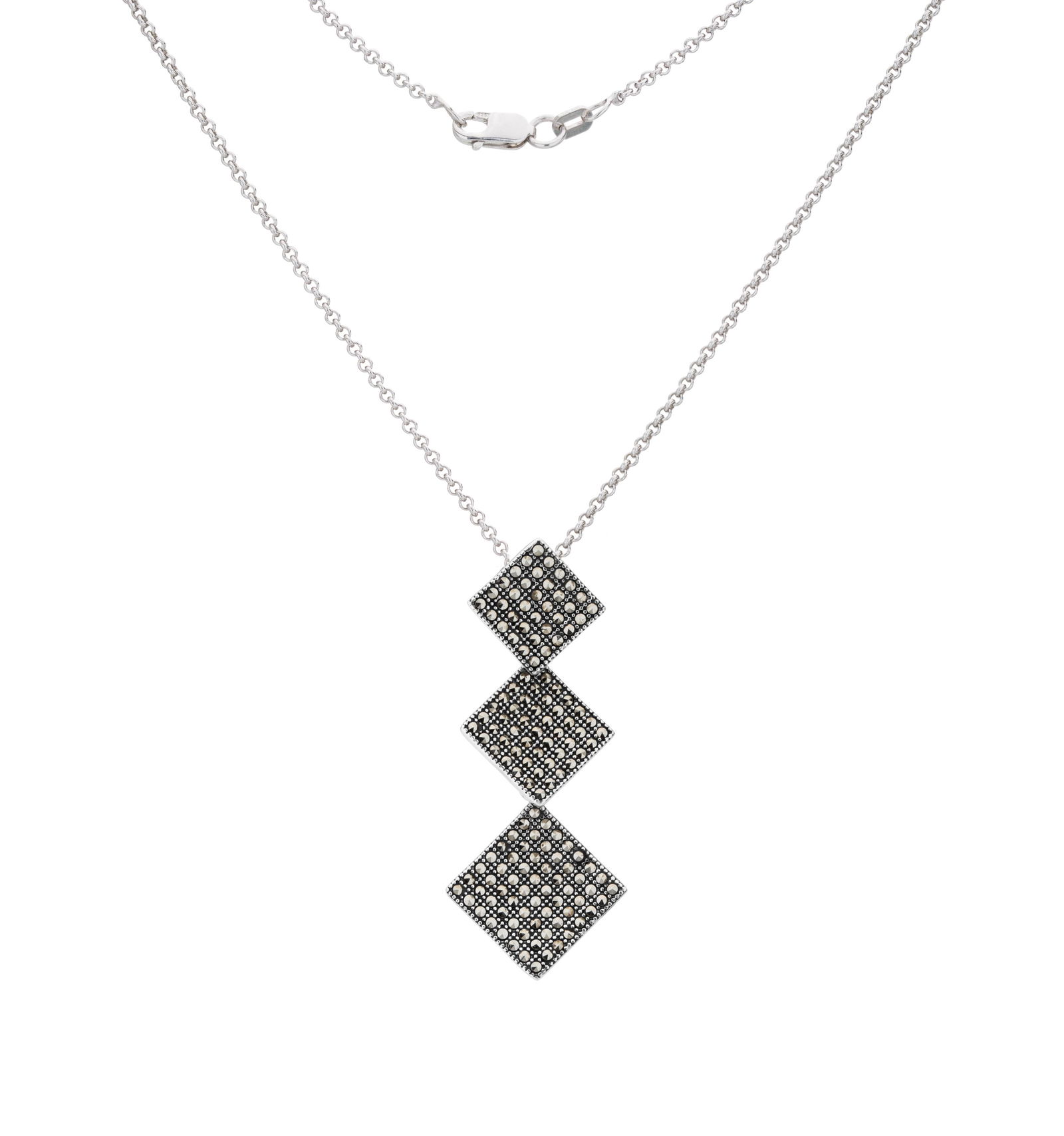 Sterling Silver Marcasite Squared Drop Pendant (1 of 1)