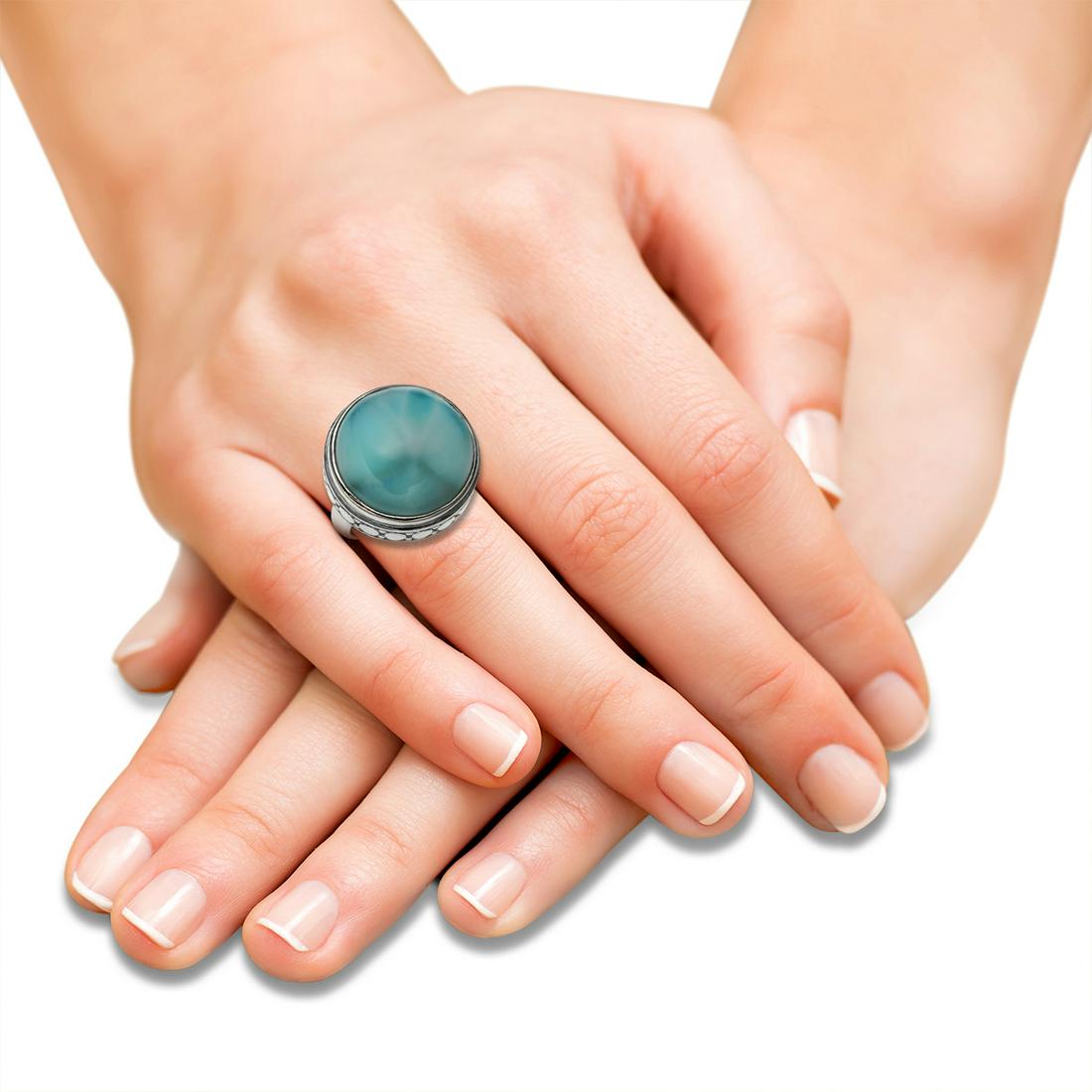 Sterling Silver Round Larimar Textured Ring-SZ 8 (1 of 3)