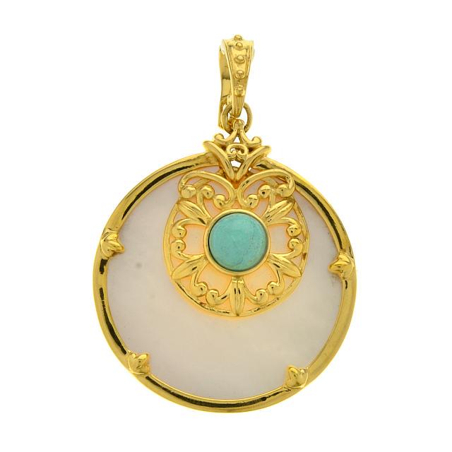 14K Vermeil White MOP & Turquoise Pendant (1 of 1)