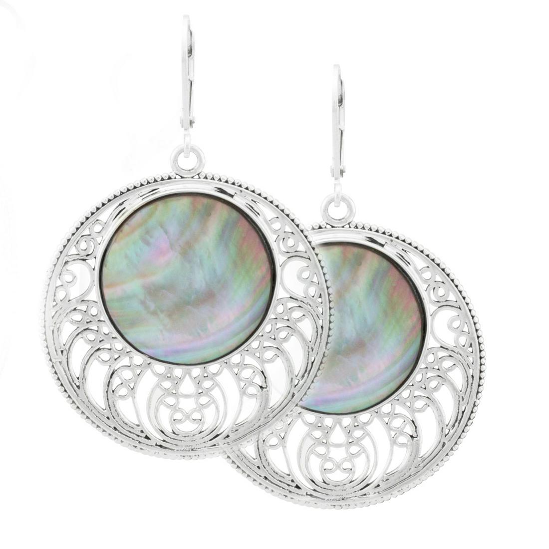 Sterling Silver Black MOP Openwork Drop Earrings (1 of 2)