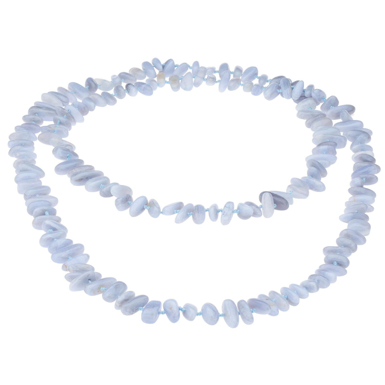 Blue Lace Agate Hand-Knotted Beaded Necklace 45" (1 of 2)