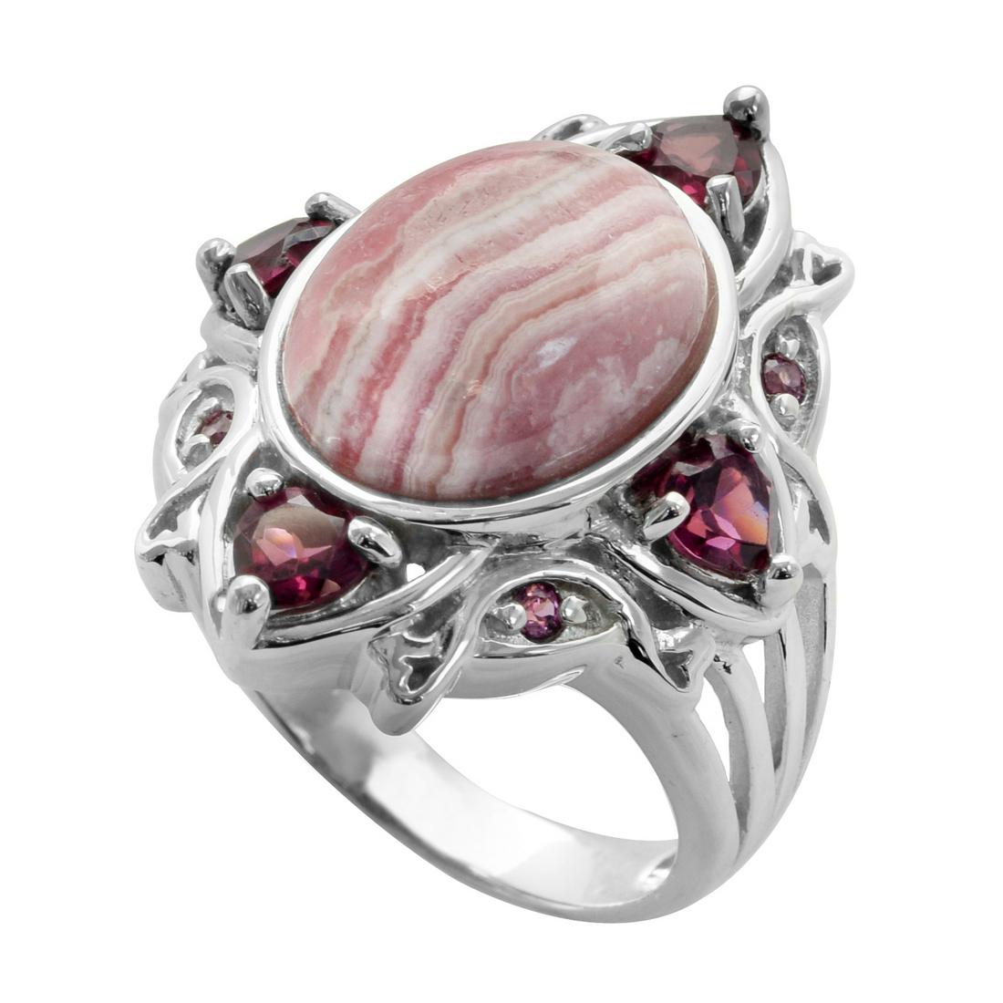 Sterling Silver Rhodocrosite & Garnet Ring-SZ 8 (1 of 1)